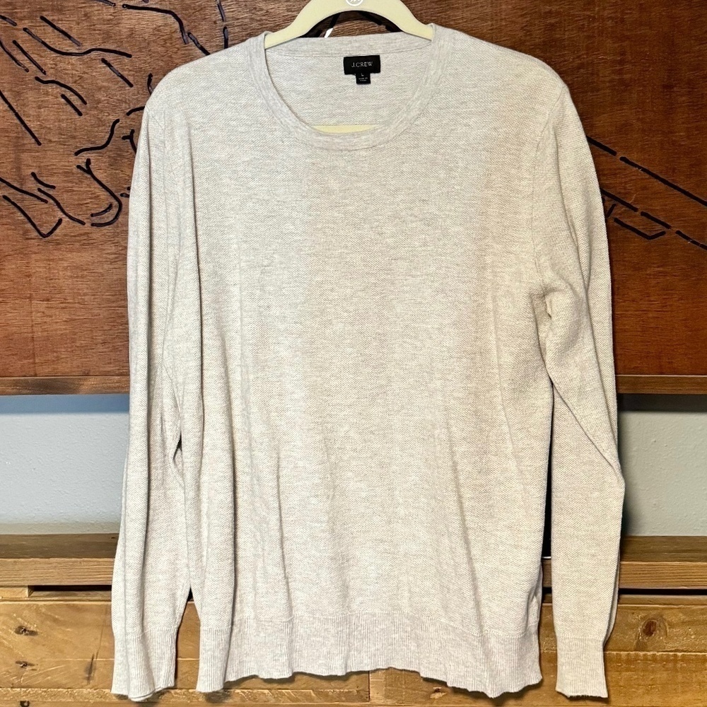 J CREW MENS COTTON CASHMERE CREW NECK SWEATER, Large, Heather Grey